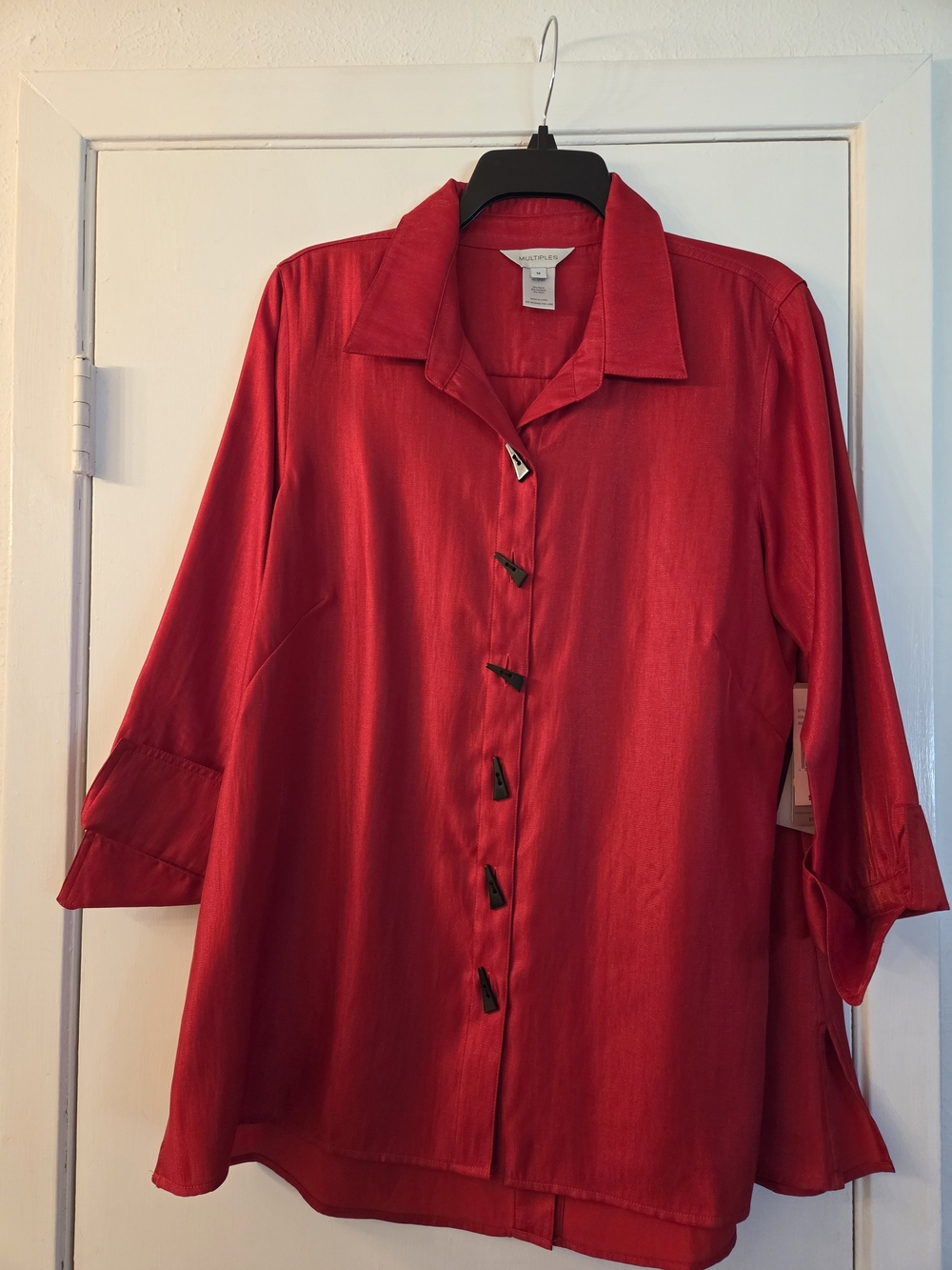 Multiples Shimmer Red 3/4 Length Sleeve Blouse